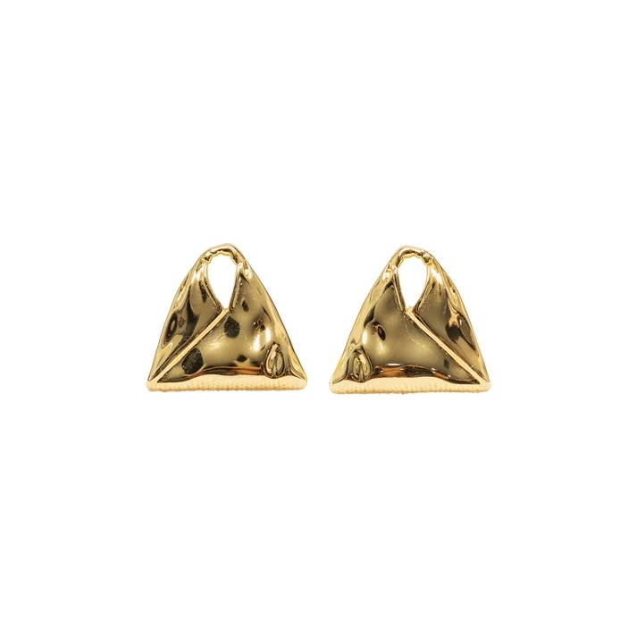 Pair of sculptural gold ADW Gami Earrings on a white background