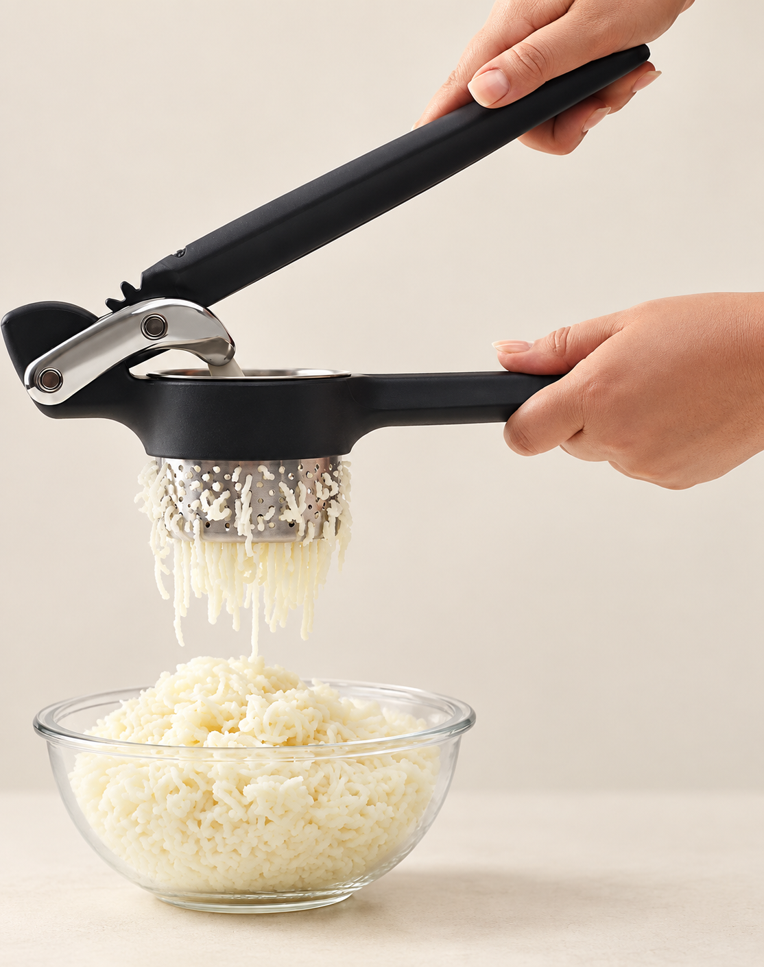 Chef'n FreshForce Potato Ricer pressing food into a bowl