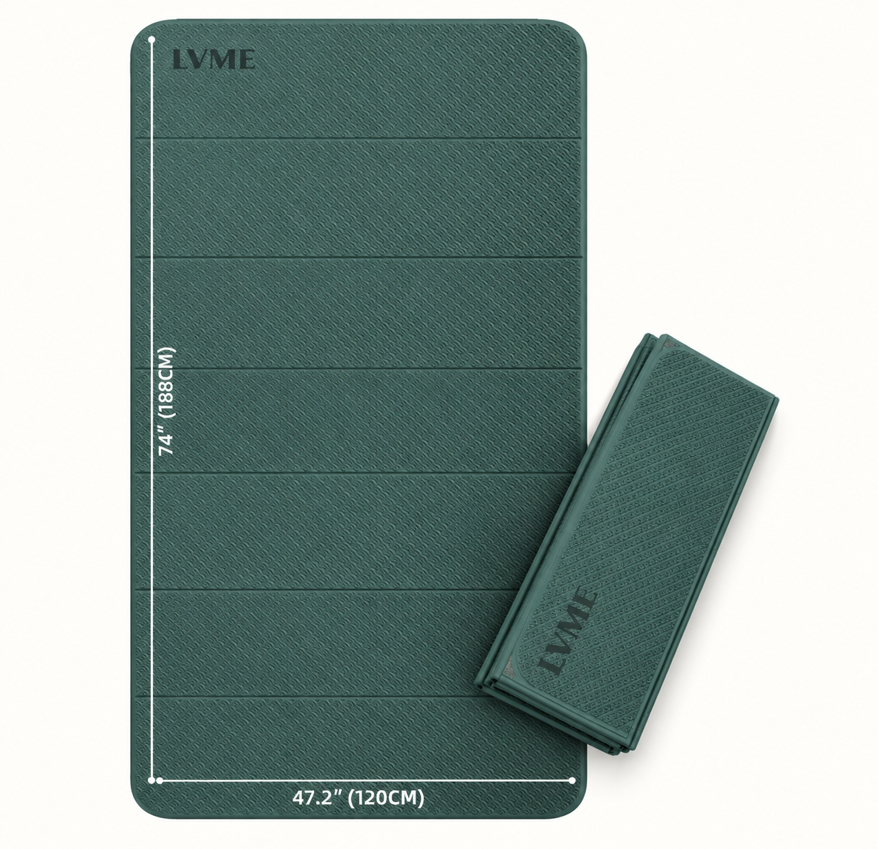 LVME Extra-Wide Foldable Yoga Mat in Deep Green and Gray