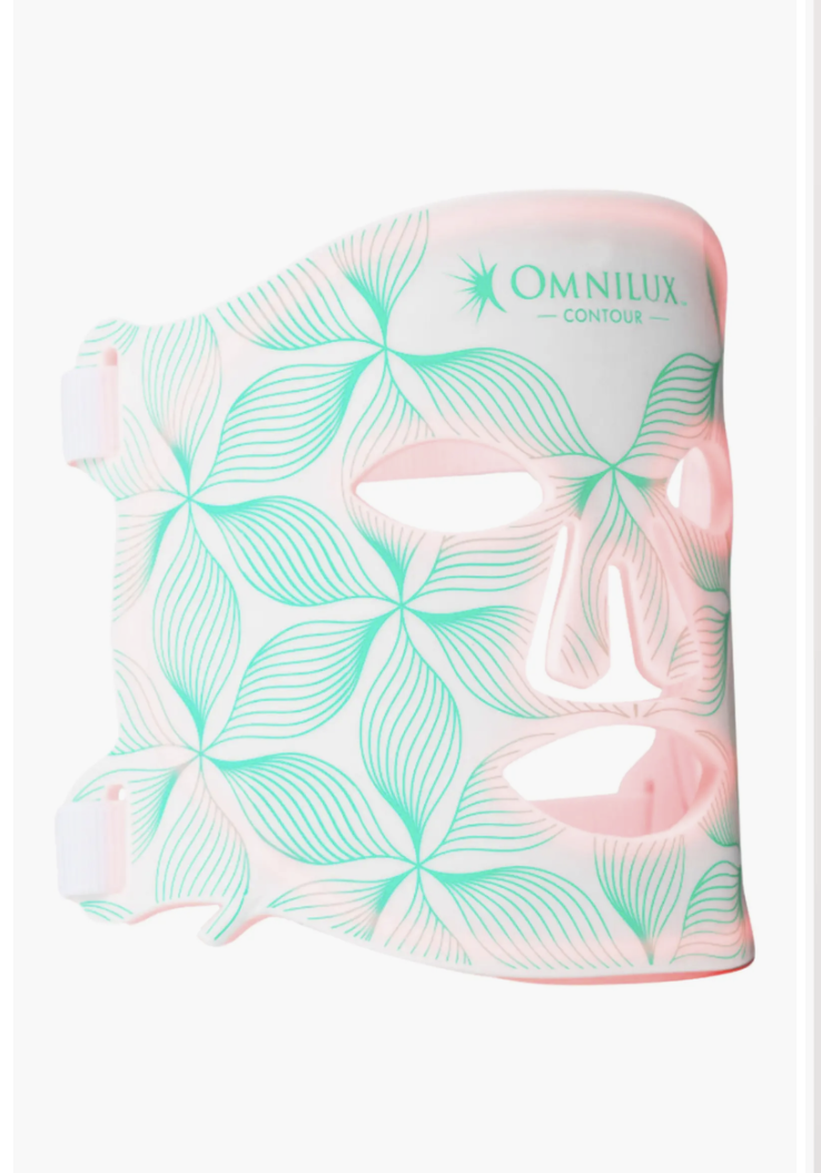 OMNILUX Contour Face LED Mask with turquoise floral pattern and red illumination