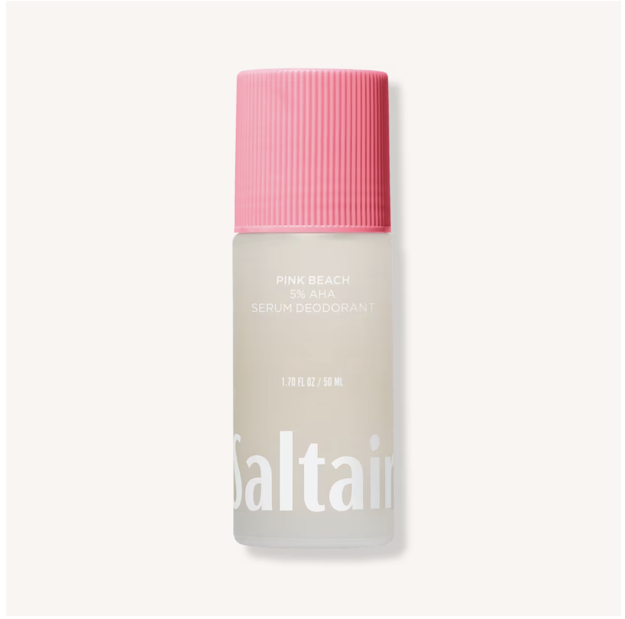 Saltair 5% AHA Serum Deodorant Pink Beach bottle with bright pink ribbed cap