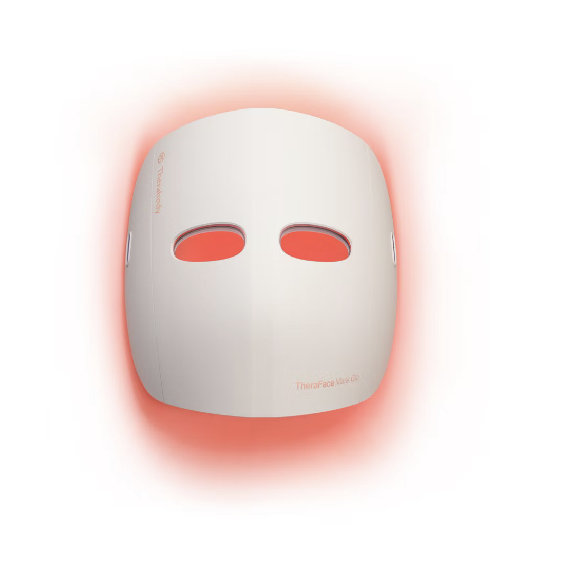 White Therabody TheraFace Mask Glo with red LED glow